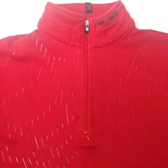 Spyder Mens Small Base Layer Shirt Red Pullover Webbed 1/4 Zip Long Sleeve - Picture 6 of 10